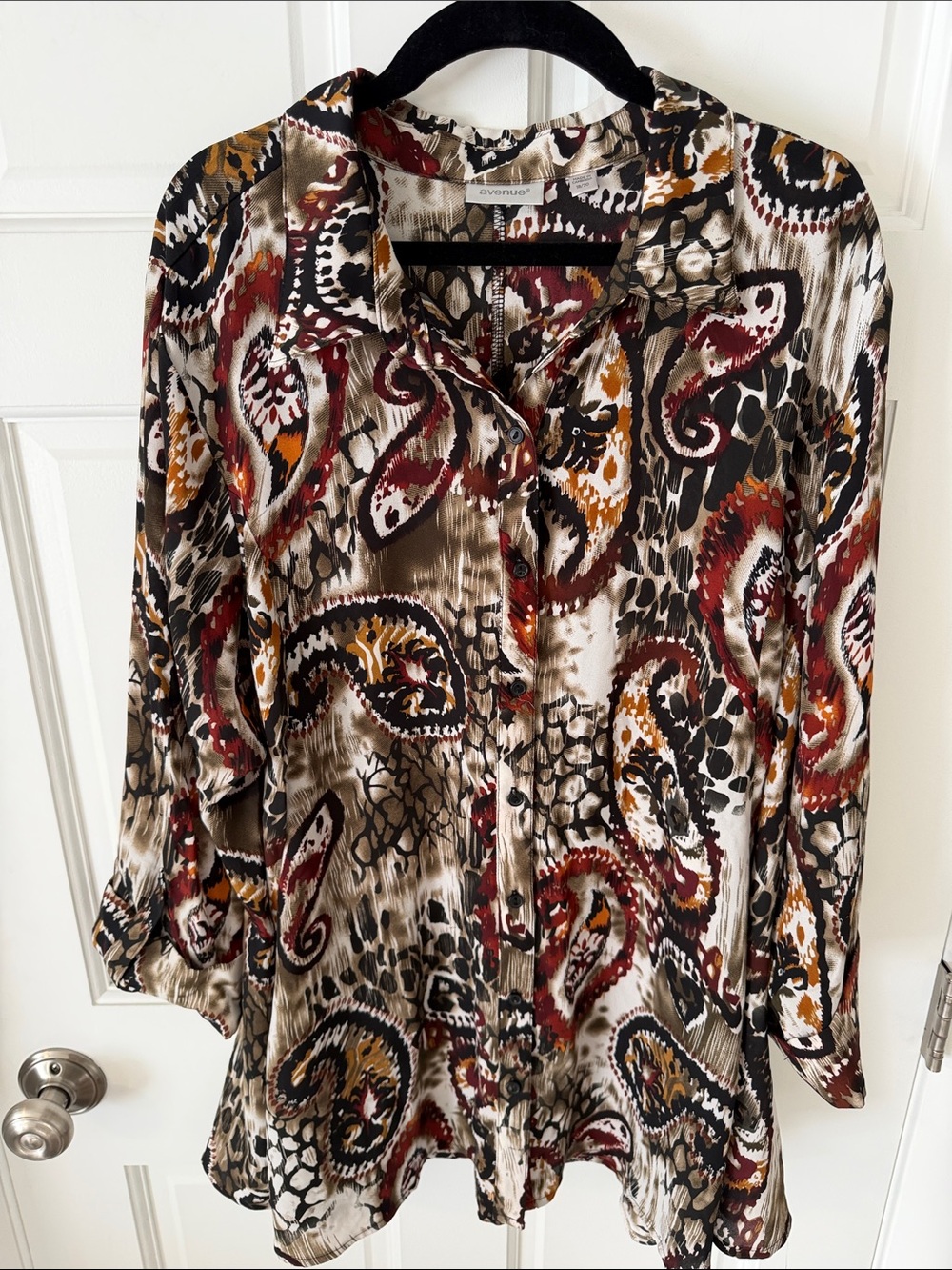 Avenue Paisley Button Front Tunic Top Earth Tones Brown Rust Plus Size 18/20